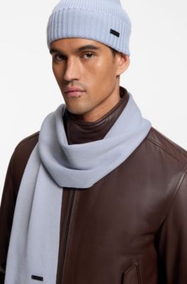 Knitted scarf in virgin wool with logo detail, Light Blue