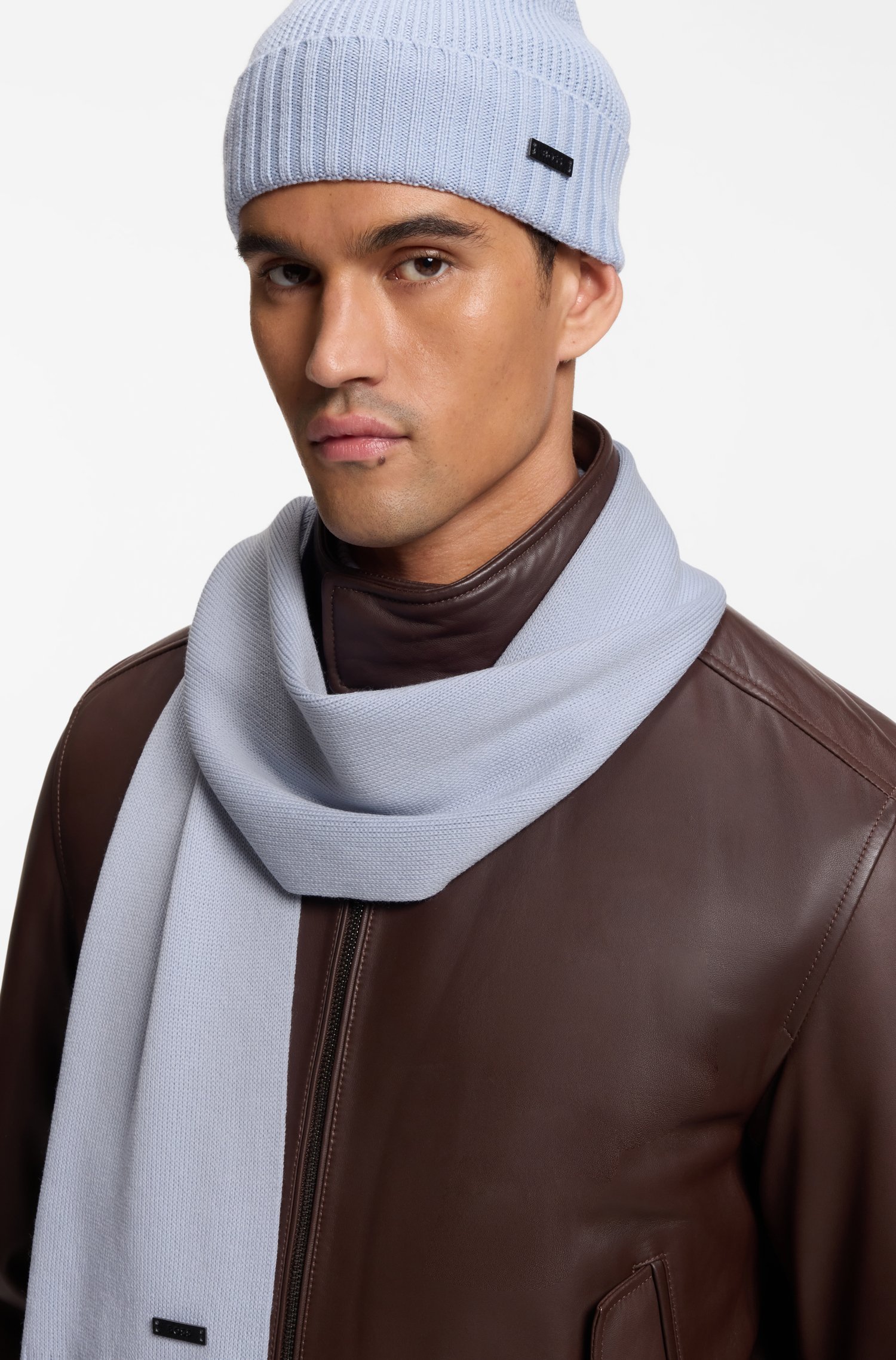 Boss Knitted scarf in virgin wool with logo detail halsdukar & sjalar herr – bild 2