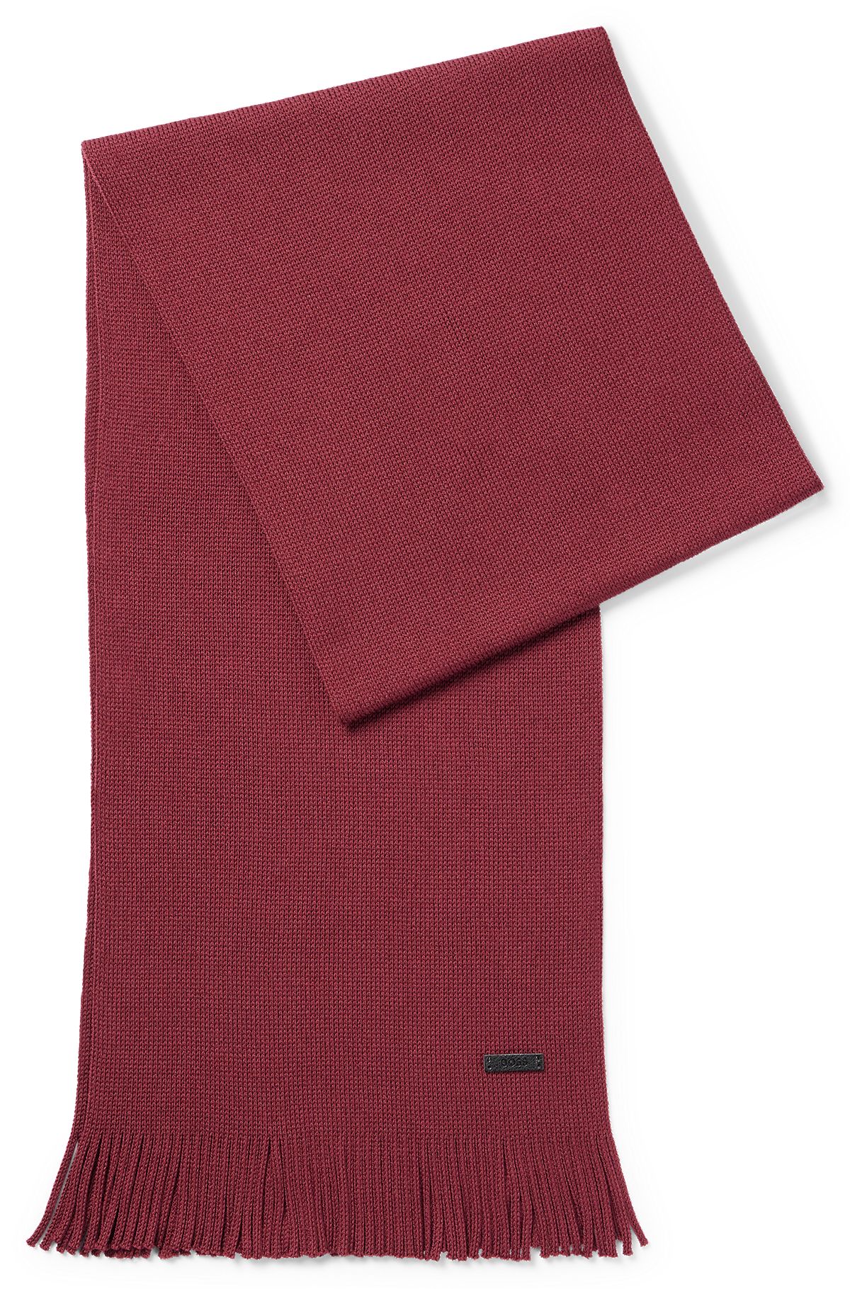Schal aus nachhaltigerer Schurwolle mit Raschel-Strick, Dunkelrot