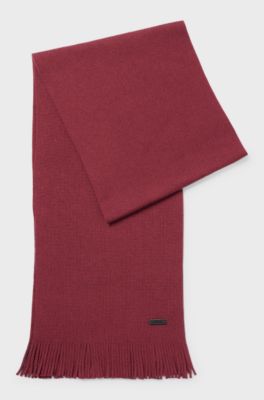 Knitted scarf in virgin wool with logo detail, Dark Red