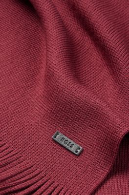 &Eacute;charpe en maille en laine vierge avec logo, Rouge sombre