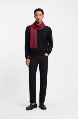 Knitted scarf in virgin wool with logo detail, Dark Red