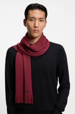 Knitted scarf in virgin wool with logo detail, Dark Red