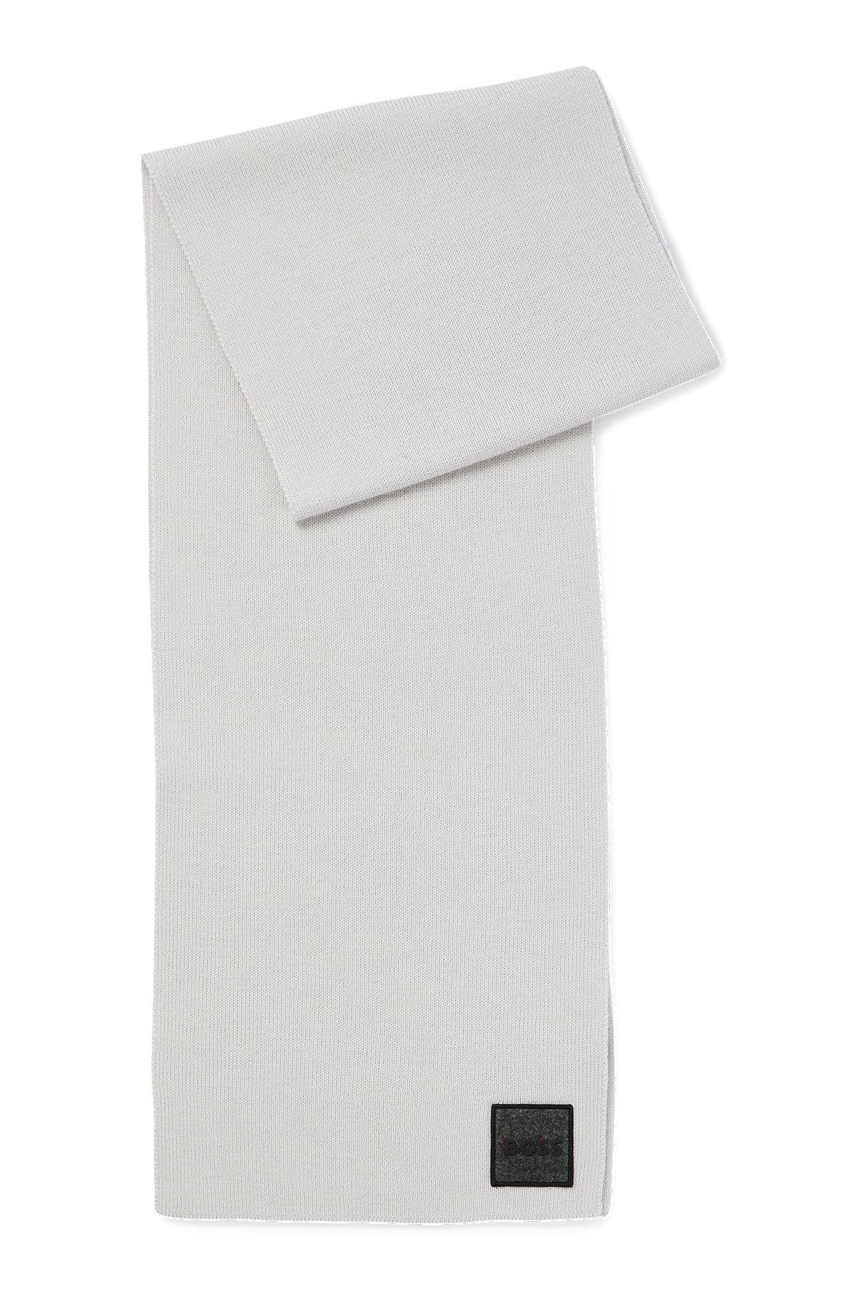 Ribbed scarf with felt logo badge, Light Grey