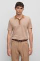 Slim-fit polo shirt in structured cotton and silk, Light Brown
