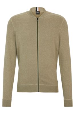 BOSS Zip up knitted cardigan in cotton and virgin wool