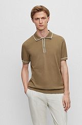 Regular-fit polo sweater with zip placket, Brown