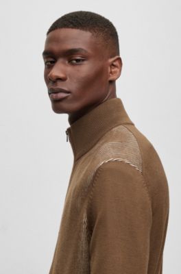 BOSS - Zip-up cardigan with mixed structures