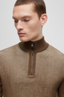 BOSS - Mixed-material zip-neck sweater in wool-cotton blends