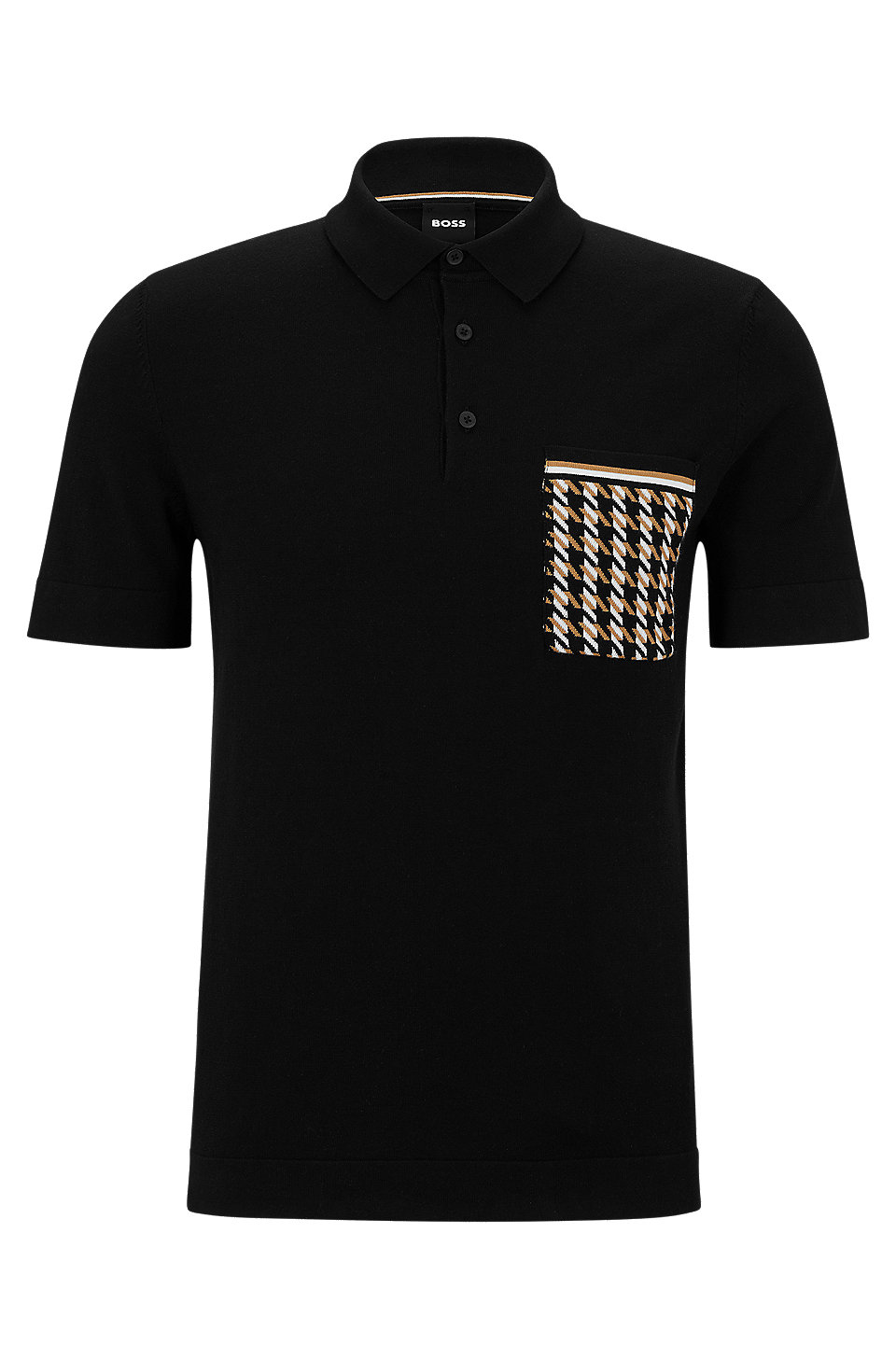 BOSS - Organic-cotton polo shirt with houndstooth pocket