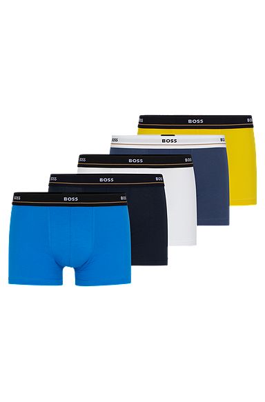 Five-pack of stretch-cotton trunks with logo waistbands, Blue / White / Yellow