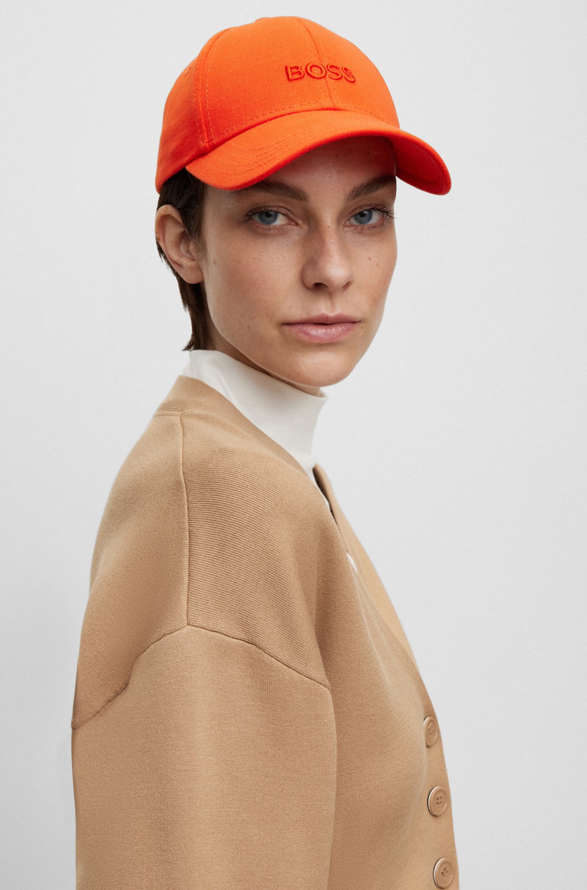 Cotton-twill cap with embroidered logo, Orange