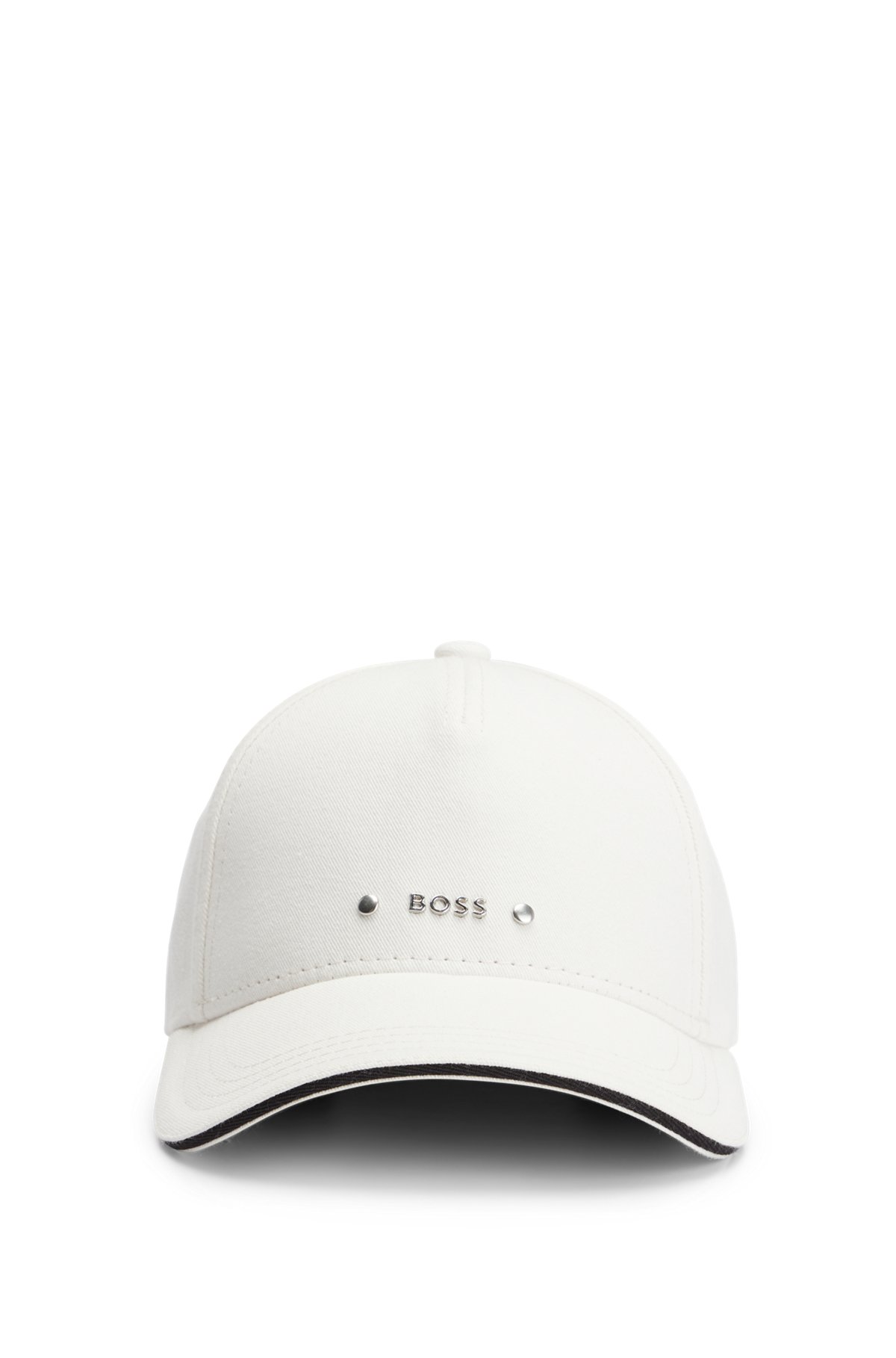 Cotton-twill cap with metallic logo lettering, White