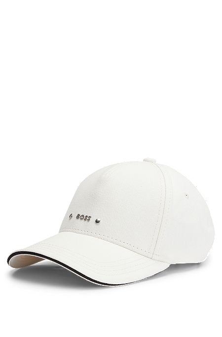 Cotton-twill cap with metallic logo lettering, White