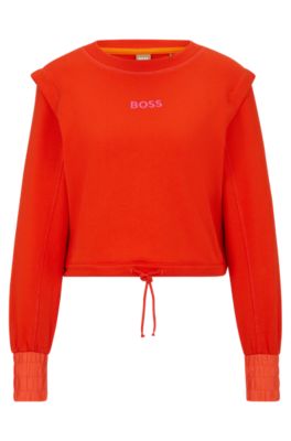 BOSS - Sweatshirt aus und Tunnelzug Baumwolle Cropped-Länge in Logo-Stickerei mit