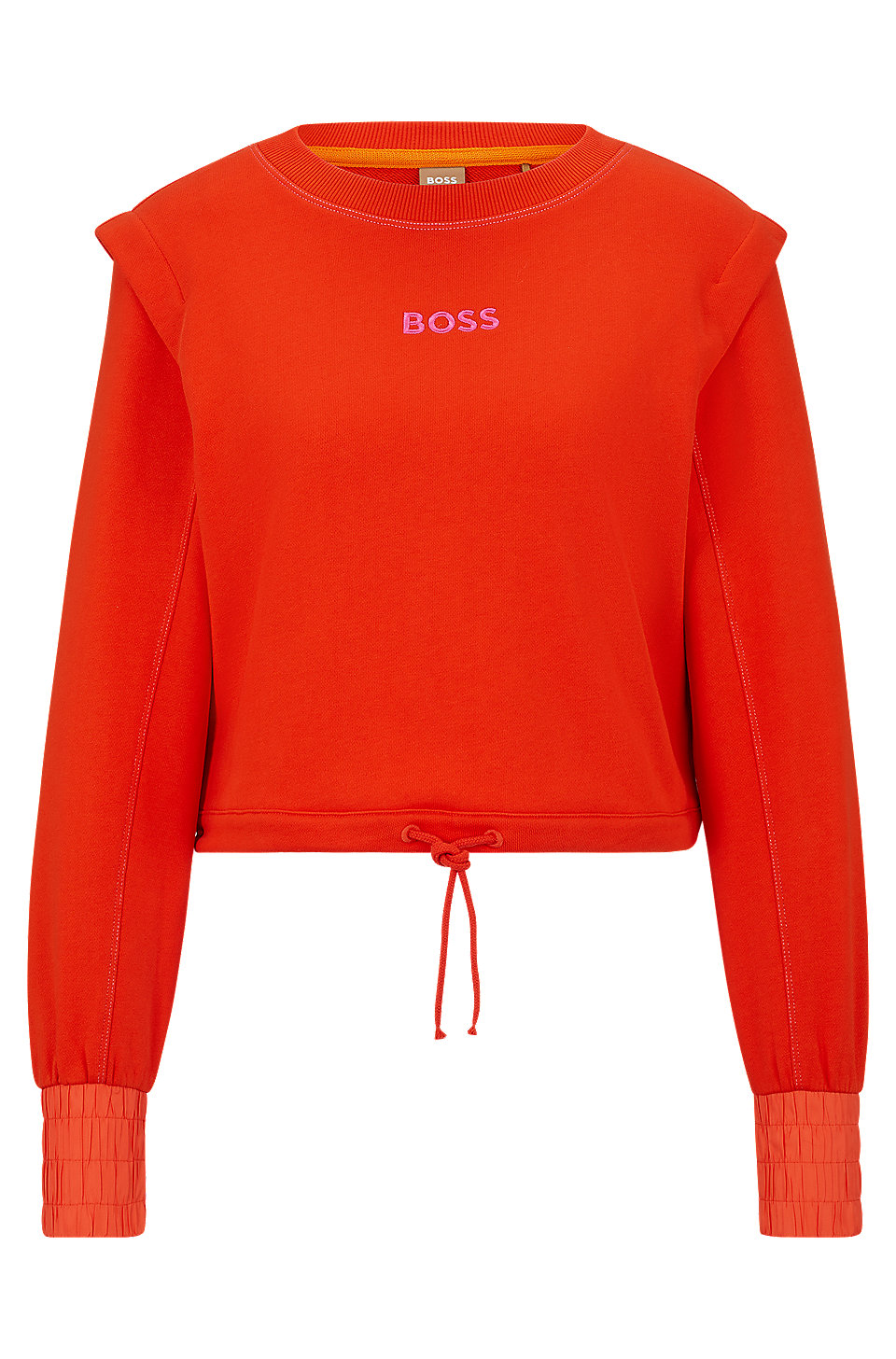 BOSS - Sweatshirt aus Baumwolle in Cropped-Länge mit Tunnelzug und  Logo-Stickerei