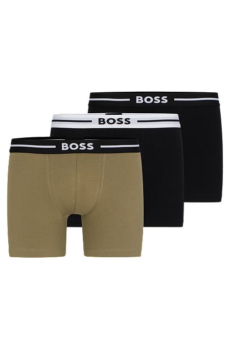 Three-pack of stretch-cotton boxer briefs , Black / Green