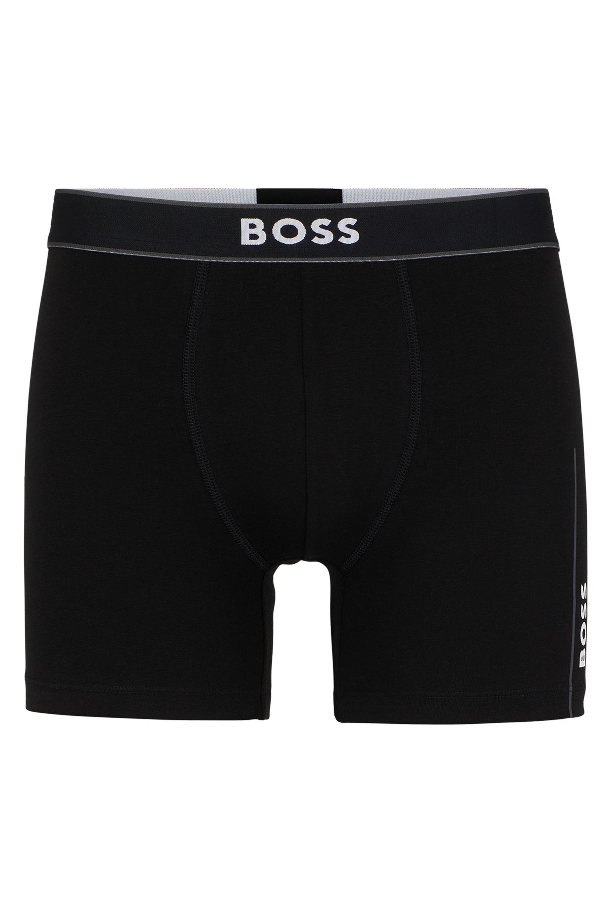 Stretch-cotton boxer briefs with stripes and logos, Black