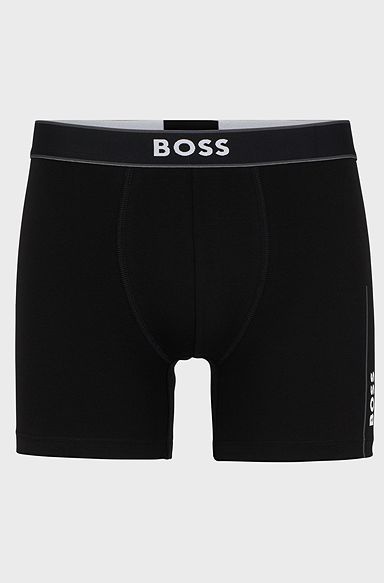 Stretch-cotton boxer briefs with stripes and logos, Black