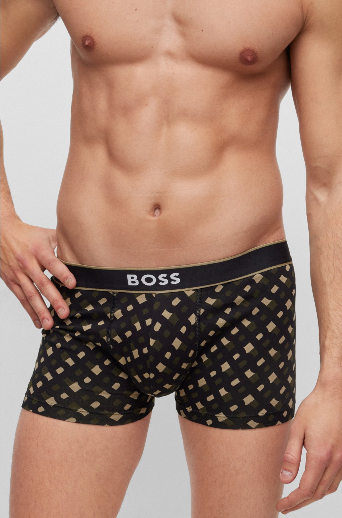 Stretch-cotton trunks with signature logo waistband, Beige
