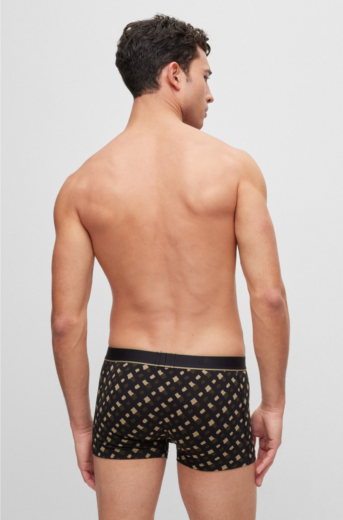 Stretch-cotton trunks with signature logo waistband, Beige