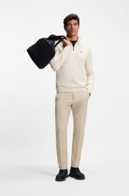 Pantalon Regular en tissu stretch d&eacute;perlant, Beige