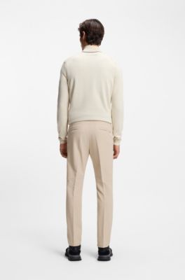 Pantalon Regular en tissu stretch d&eacute;perlant, Beige