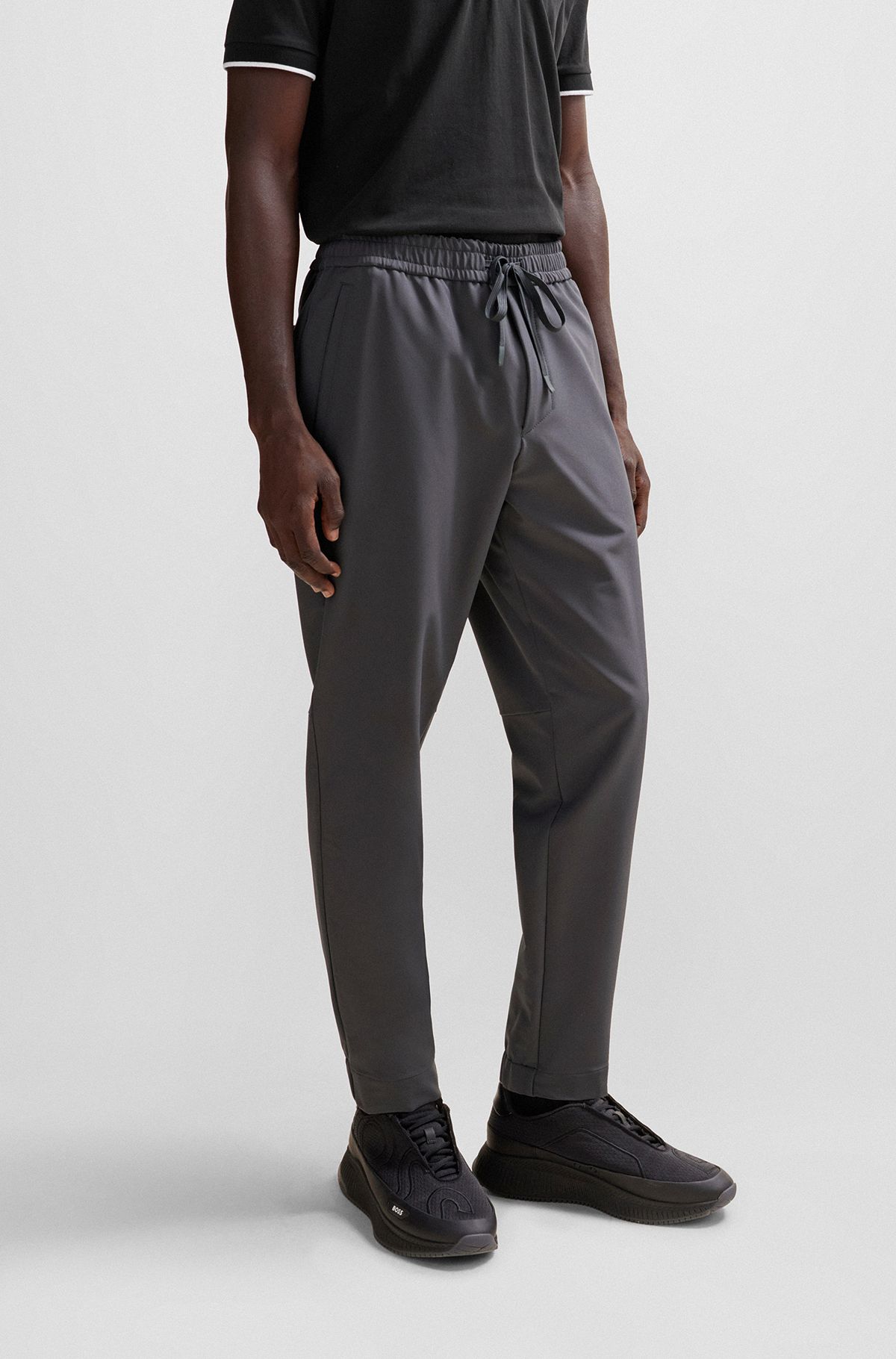 Tapered-fit chinos in easy-iron four-way stretch fabric, Dark Grey