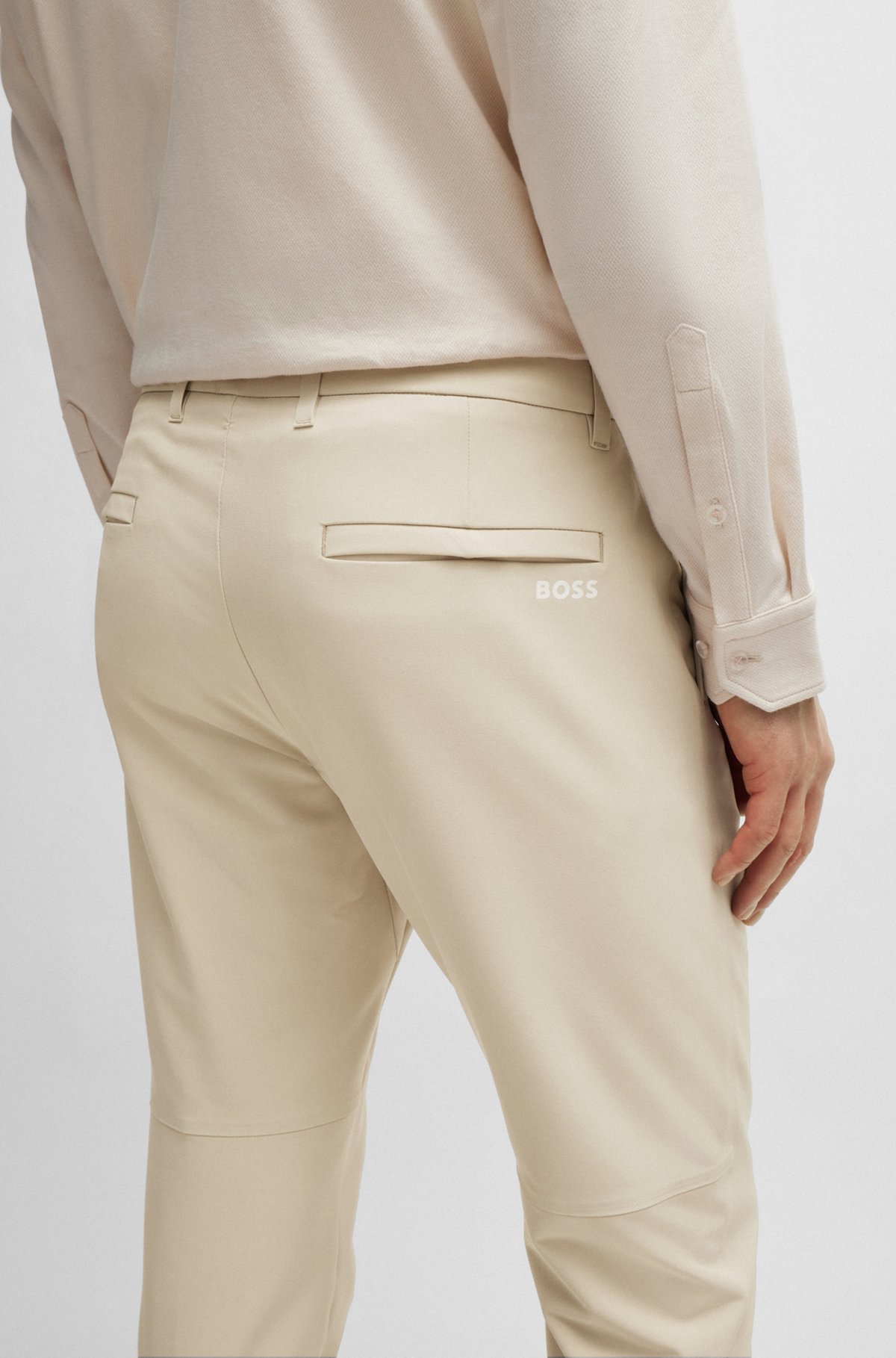 Slim-fit chinos in easy-iron four-way stretch fabric, Beige