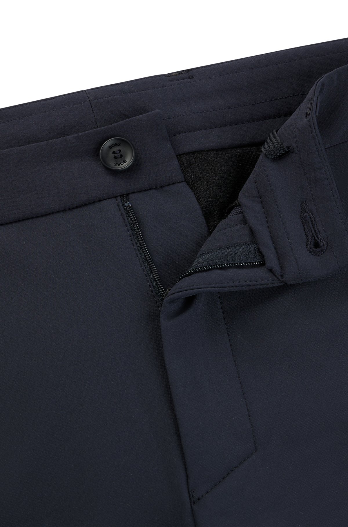 Slim-fit chinos in easy-iron four-way stretch fabric, Dark Blue