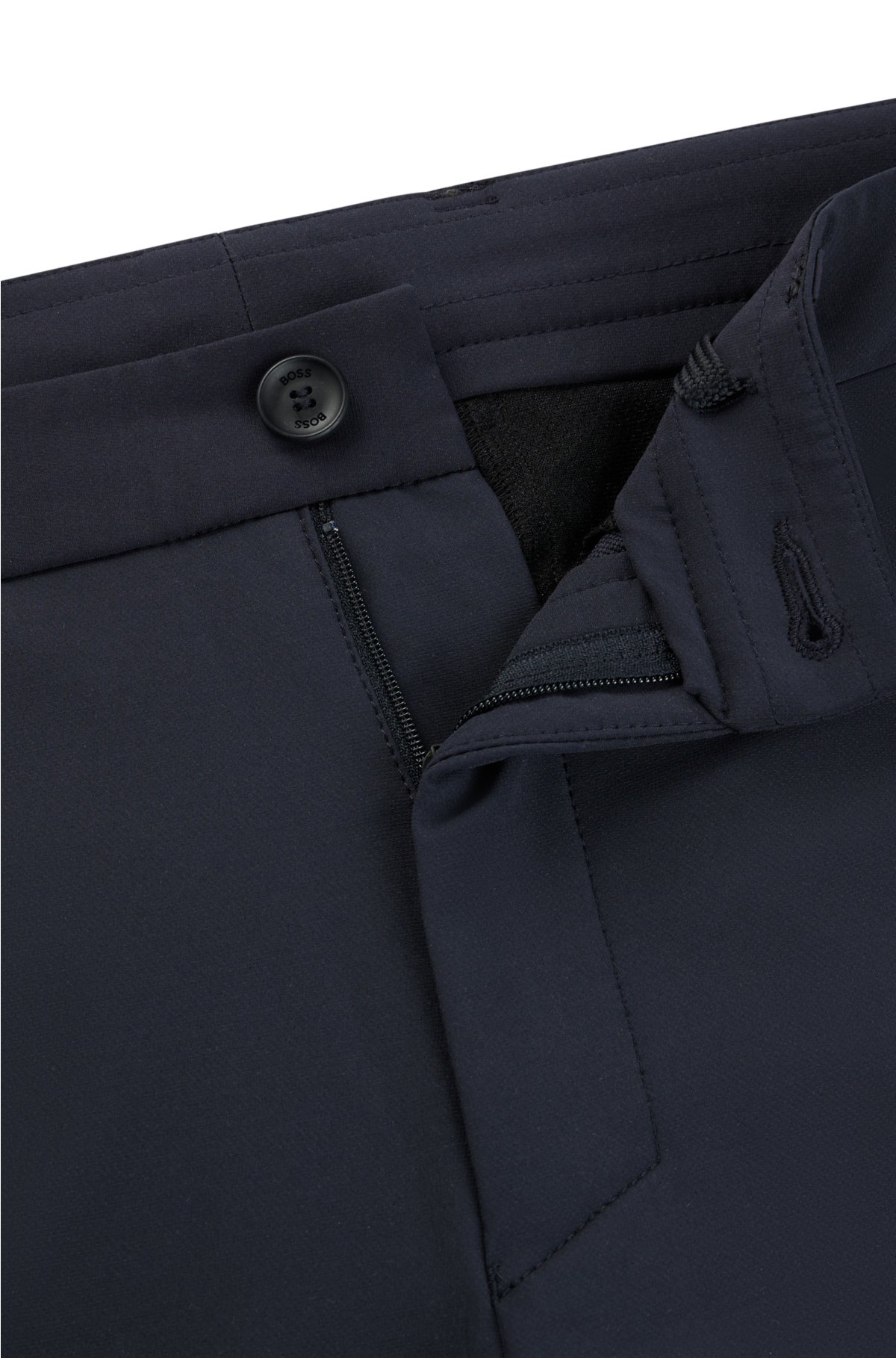Slim-fit chinos in easy-iron four-way stretch fabric, Dark Blue
