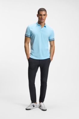 Slim-fit chinos in easy-iron four-way stretch fabric, Dark Blue