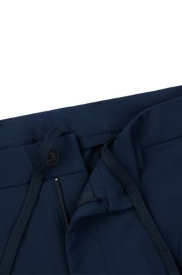 Slim-fit chinos in easy-iron four-way stretch fabric, Dark Blue