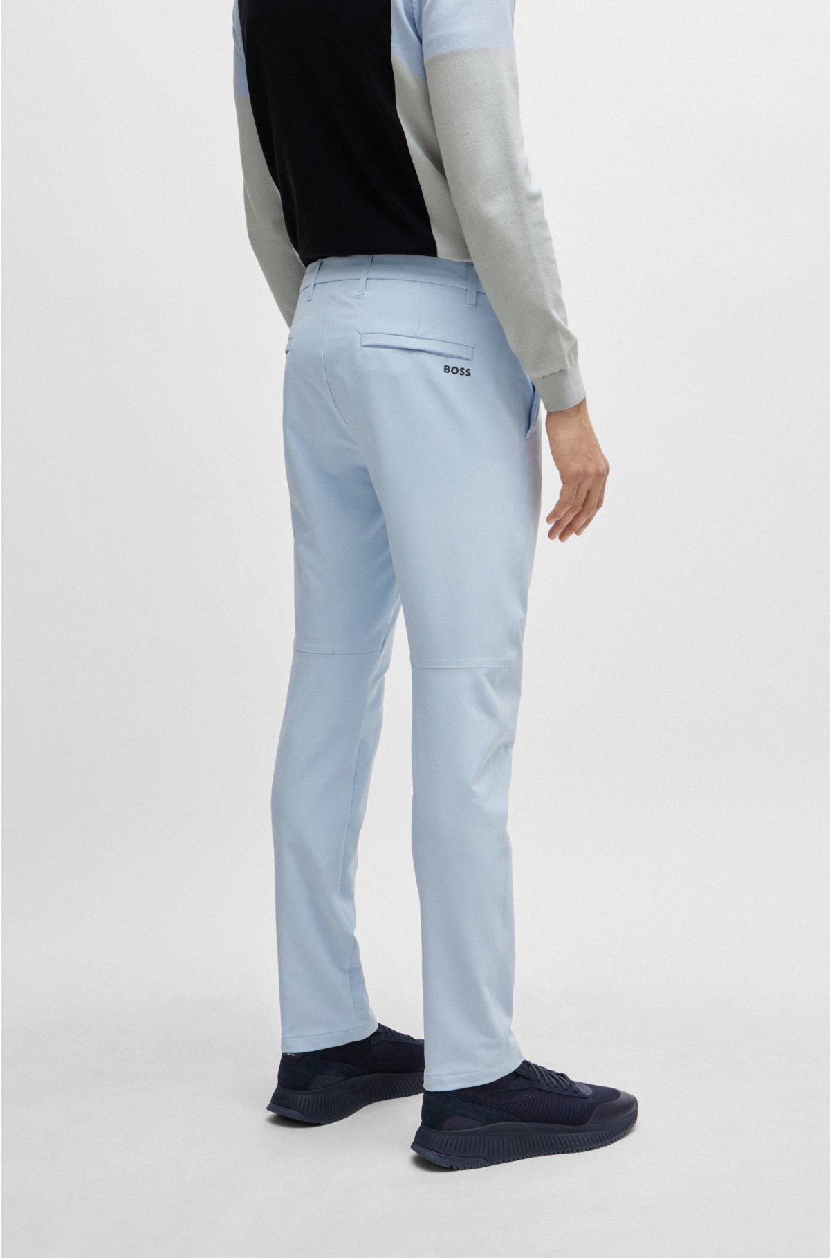 Slim-fit chinos in easy-iron four-way stretch fabric, Light Blue