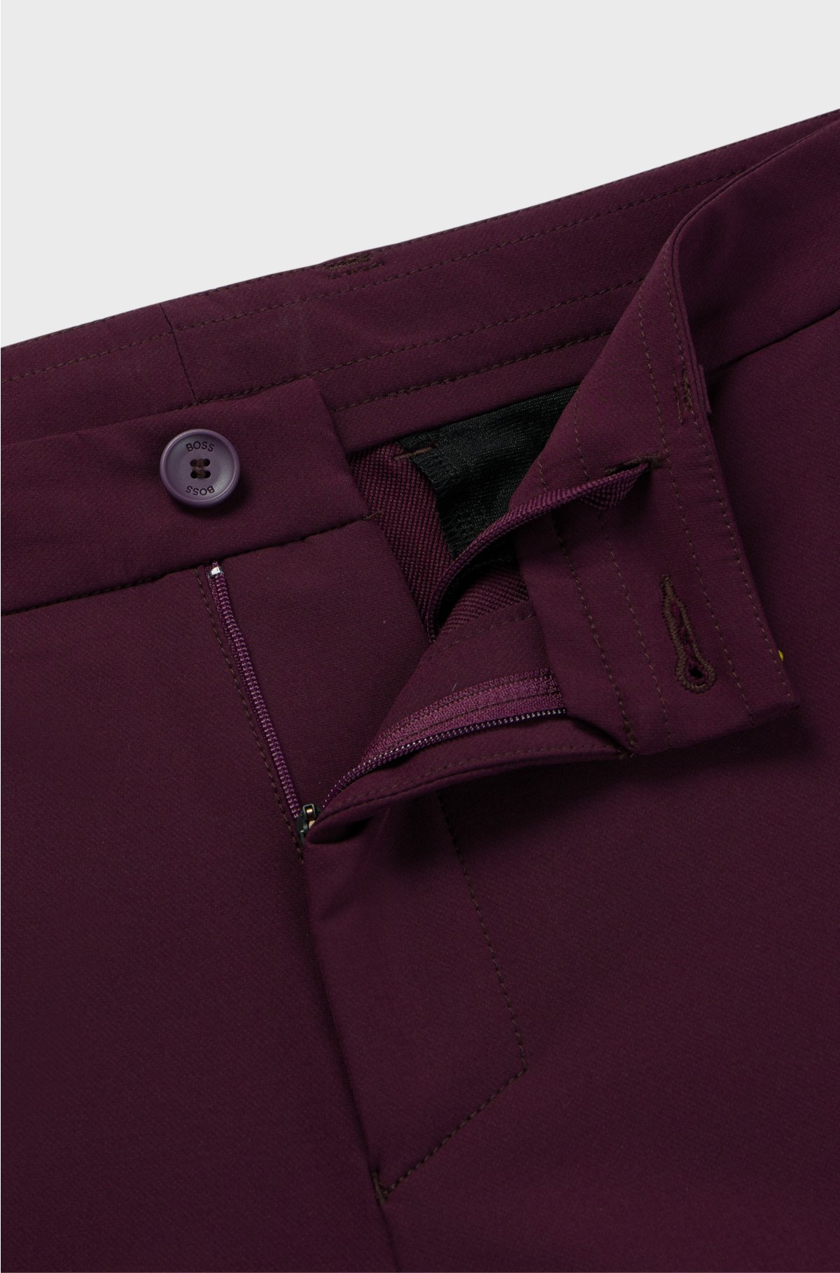 Slim-fit chinos in easy-iron four-way stretch fabric, Dark Purple
