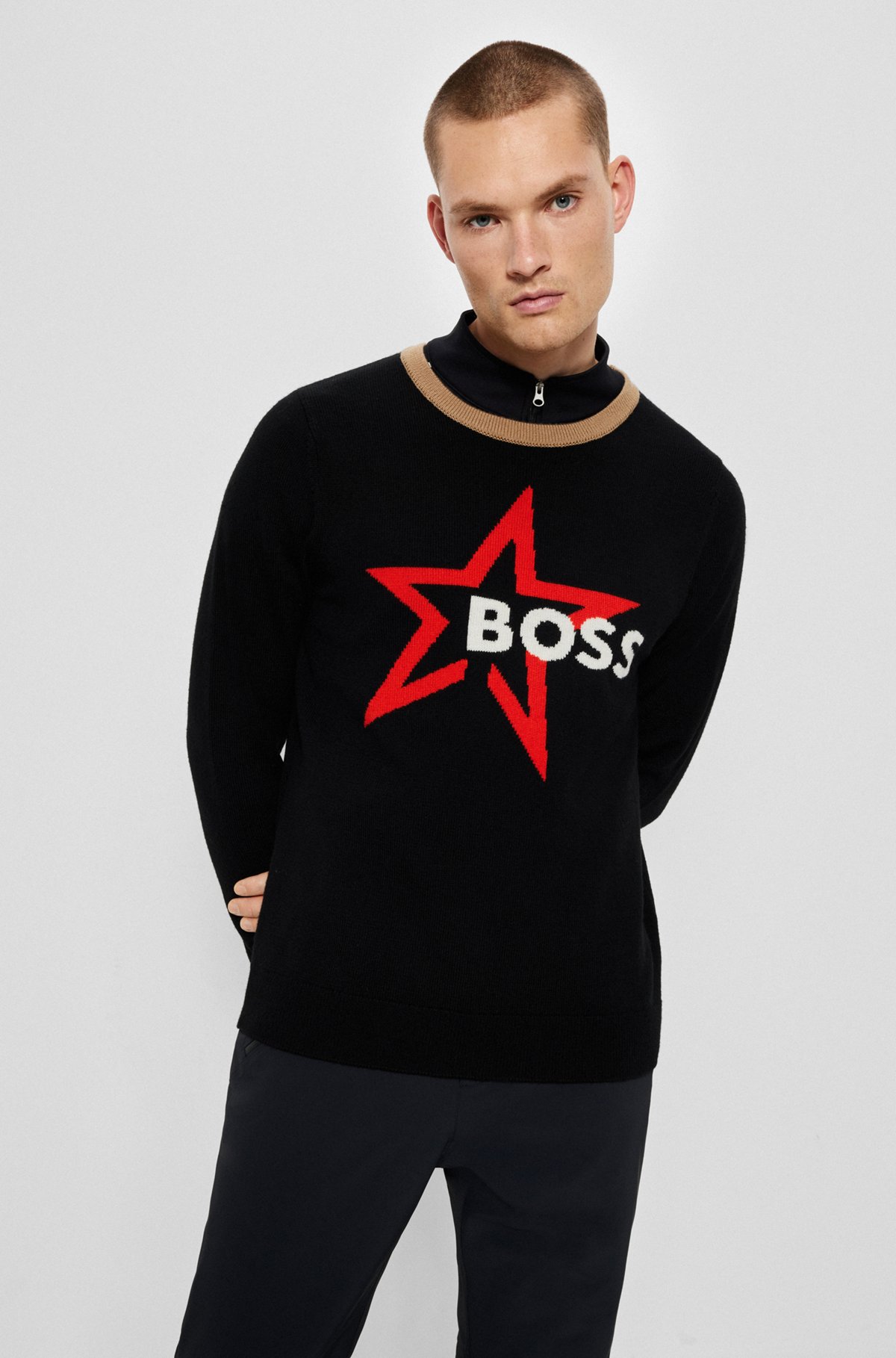 BOSS x Perfect Moment logo sweater in merino wool, Black