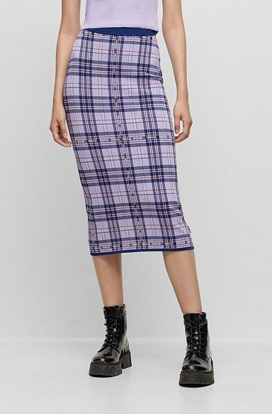 Midi-length tube skirt with logo check, Patterned