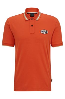 Baumwolle aus Poloshirt Logo-Aufnäher merzerisierter BOSS mit -