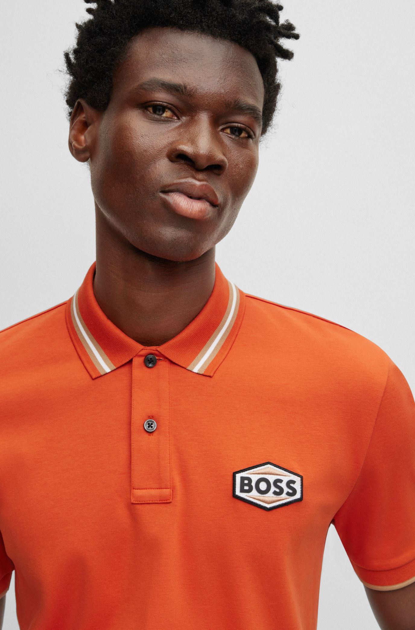 BOSS - Poloshirt aus merzerisierter Baumwolle mit Logo-Aufnäher