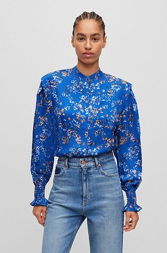 Regular-fit blouse in seasonal print with concealed closure, Patterned