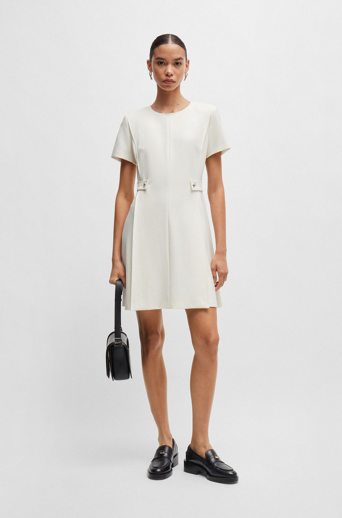 Regular-fit dress in stretch fabric with hardware buttons, White