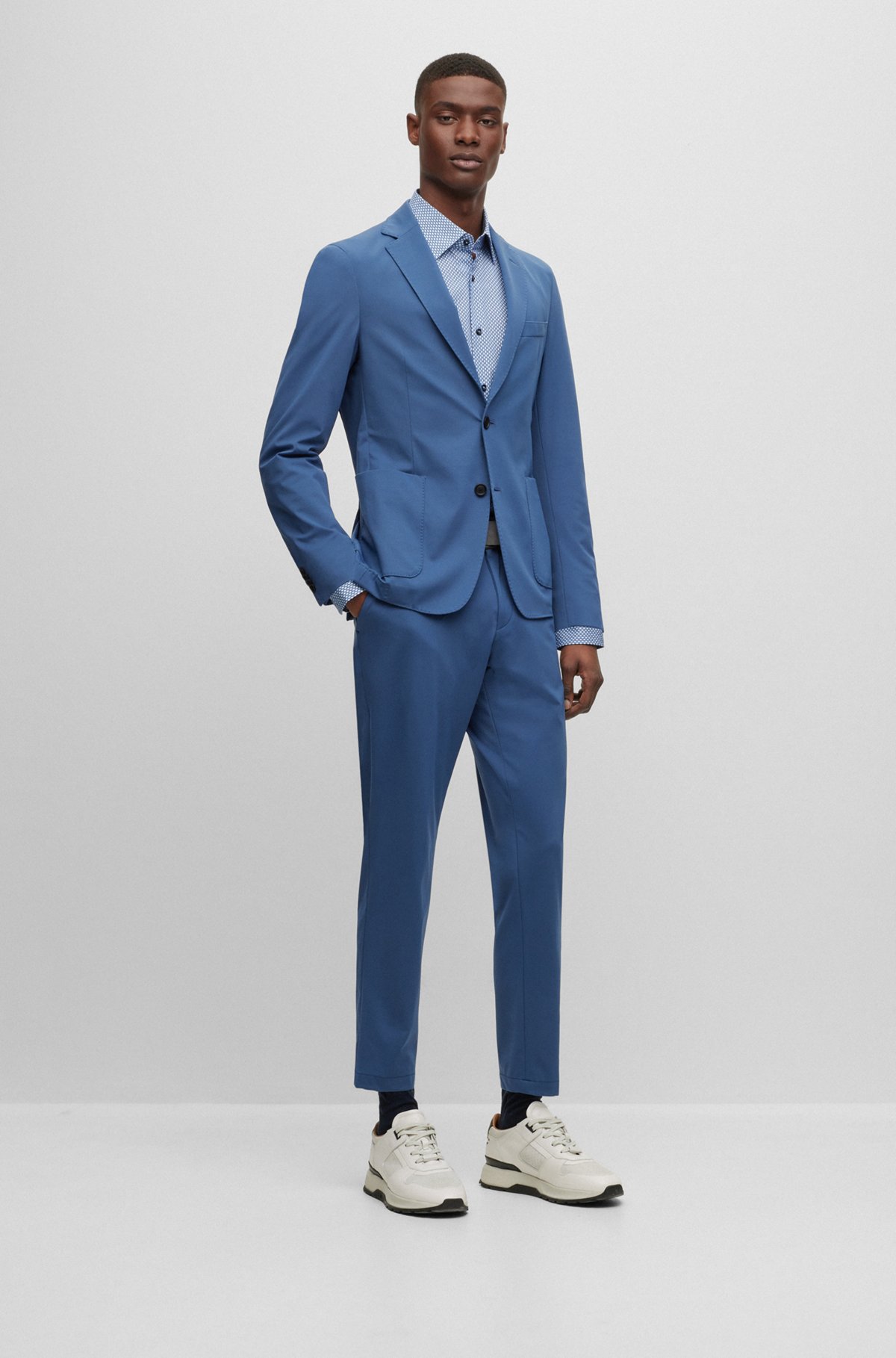 Slim-fit jacket in performance-stretch cloth, Blue