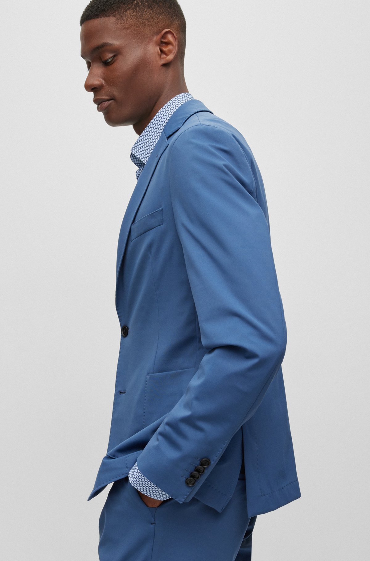 Slim-fit jacket in performance-stretch cloth, Blue