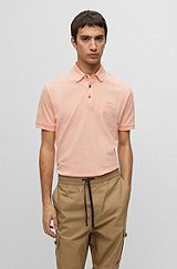 Cotton-piqué slim-fit polo shirt with logo badge, Light Red
