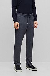 Regular-fit trousers in macro-printed stretch jersey, Dark Blue