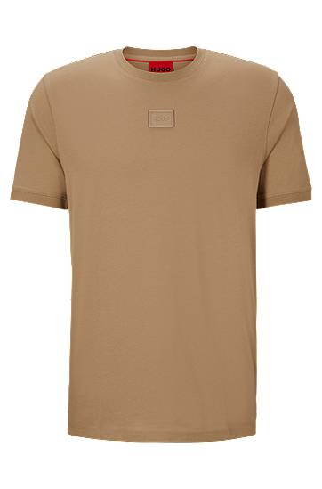 Hugo Cotton-jersey T-shirt With Tonal Logo Badge In Brown