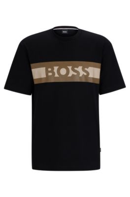 BOSS - Interlock-cotton T-shirt with puff-print stripes and logo
