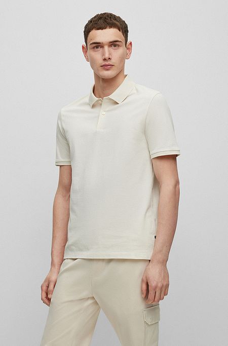 Regular-fit polo shirt in structured cotton, White