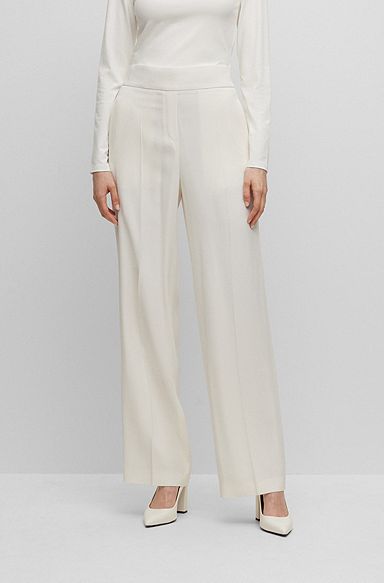 Relaxed-fit high-waisted trousers with wide leg, White