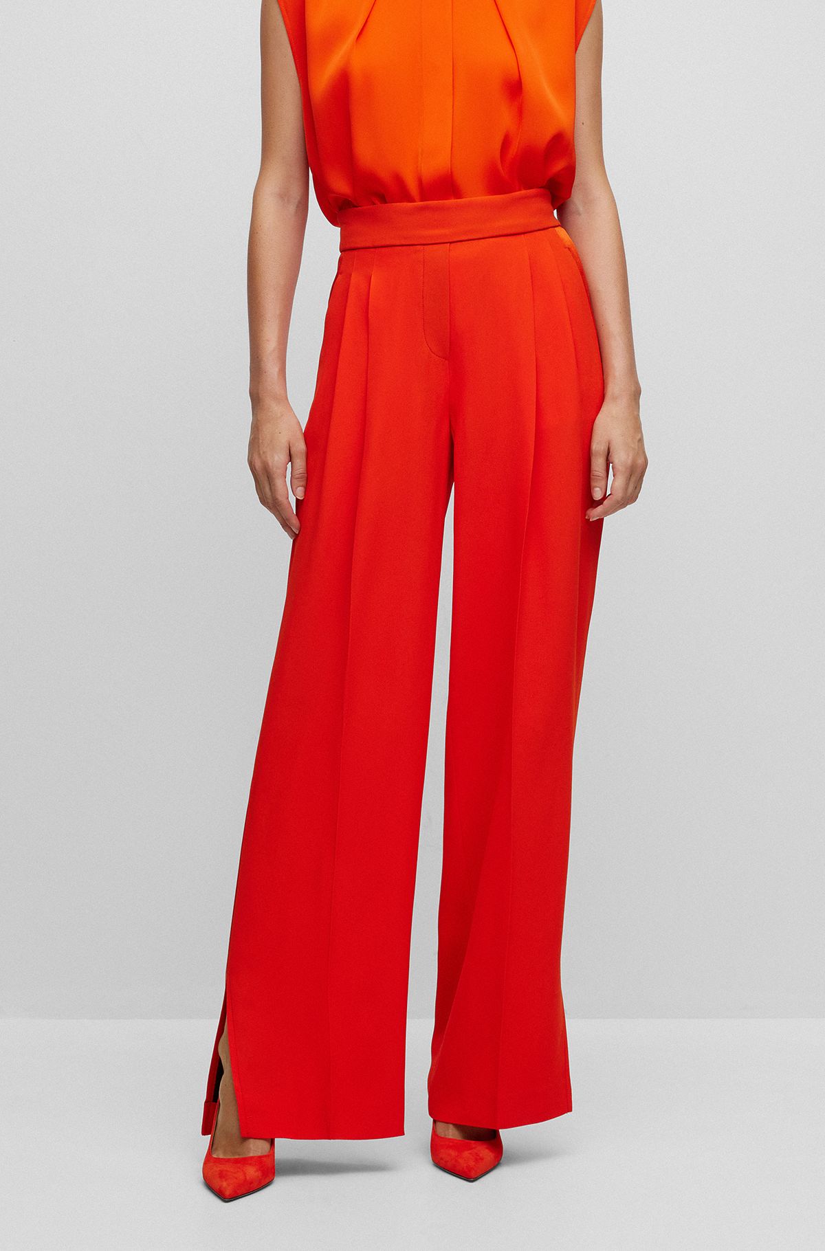 Relaxed-fit high-waisted trousers with wide leg, Red